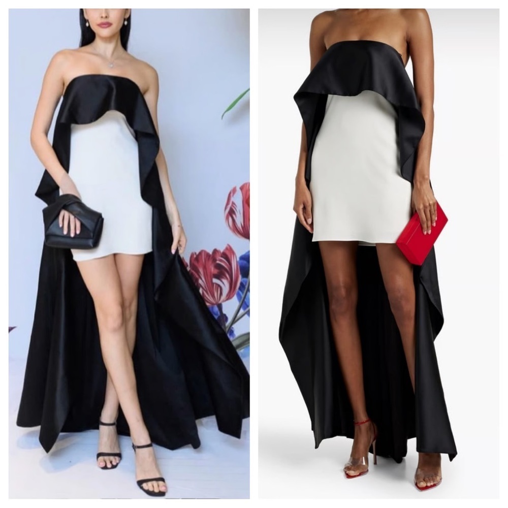 NWT Alice+Olivia Theda Strapless Hi Lo Mini Dress Formal Cocktail Ecru Black 0